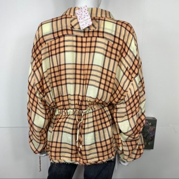 Free People We The Free Pacific Dawn Plaid Shirt Size Large NWT Peach Tree Combo - Picture 4 of 9
